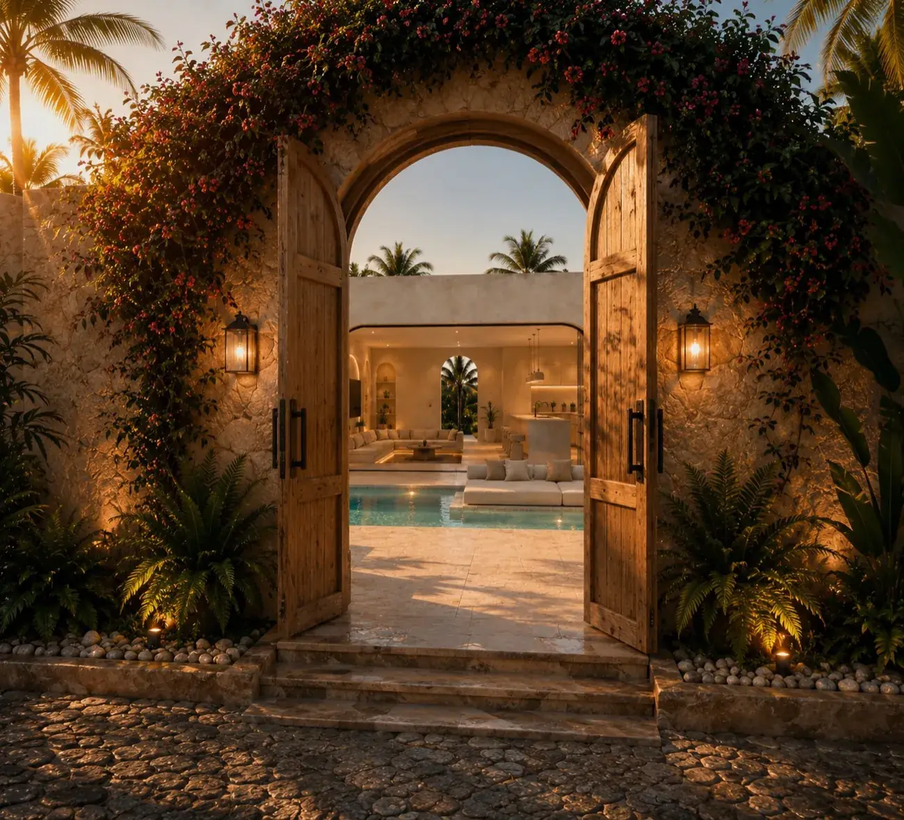Façade au coucher du soleil